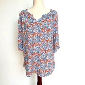 Democracy Floral Print Women's Pullover Top SZ L Floral Print 3/4 Bell Sleeve